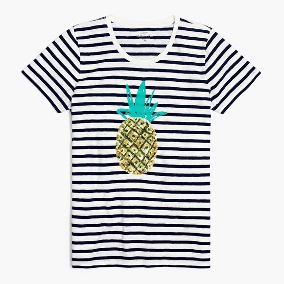 J. Crew Sequin Stripe Pineapple Collector Tee Shirt Size XS EUC - Picture 3 of 10